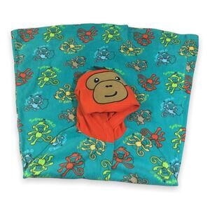 Okie Dokie‎ Hooded Monkey Blanket Teal Orange Lovey Nunu Fleece Hoodie